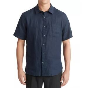 Vince Men's Short Sleeve Linen Shirt Navy Blue Classic Fit Size XL